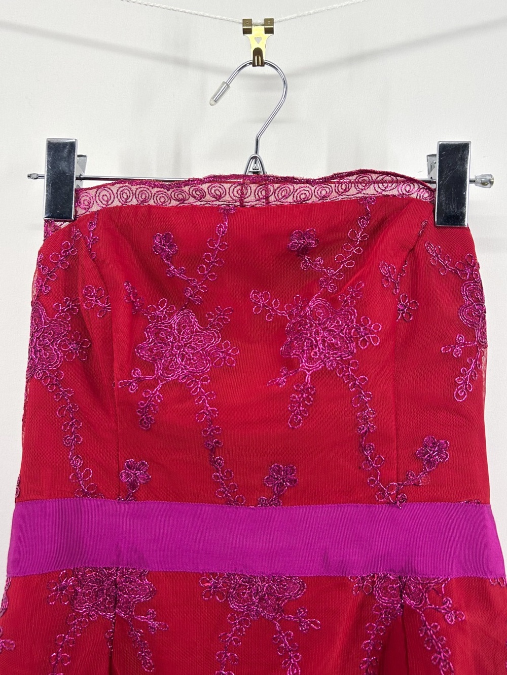 Pearl Georgina Chapman by Marchesa Red Lace Tulle Strapless Mini Dress Size 4 - Picture 3 of 7